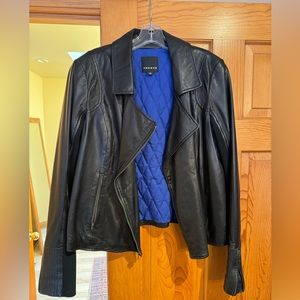 Ladies black leather jacket.  Size L